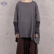 NFIVE бренд женские свободные однотонные рубашки Новая мода весна Ручная стирка хлопок линия рубашка серый длинный рукав голова Повседневная футболка