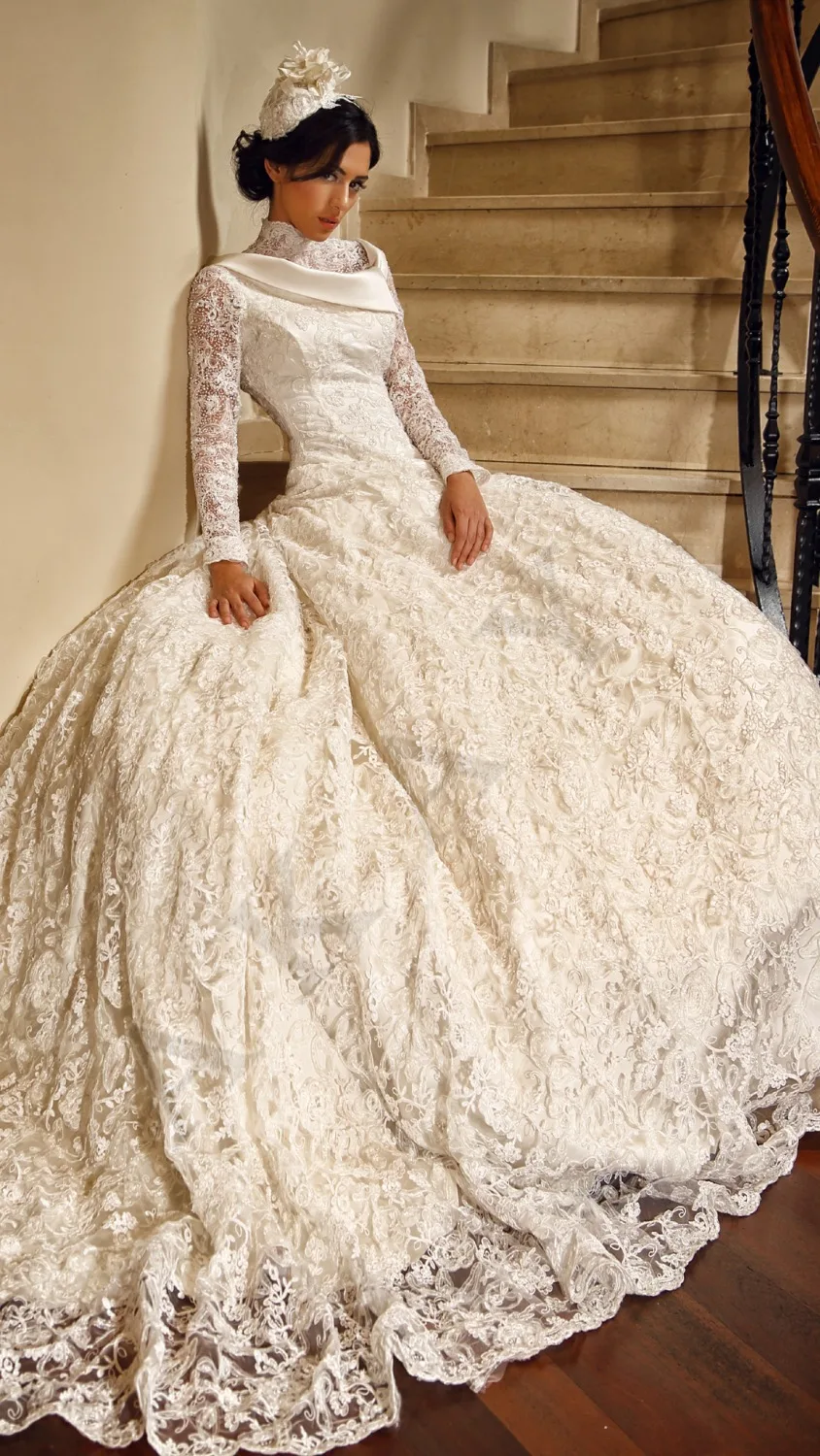 Arabic font b Hijab b font Long Sleeves Muslim Wedding Dresses 2016 New Arrival Appliques Lace
