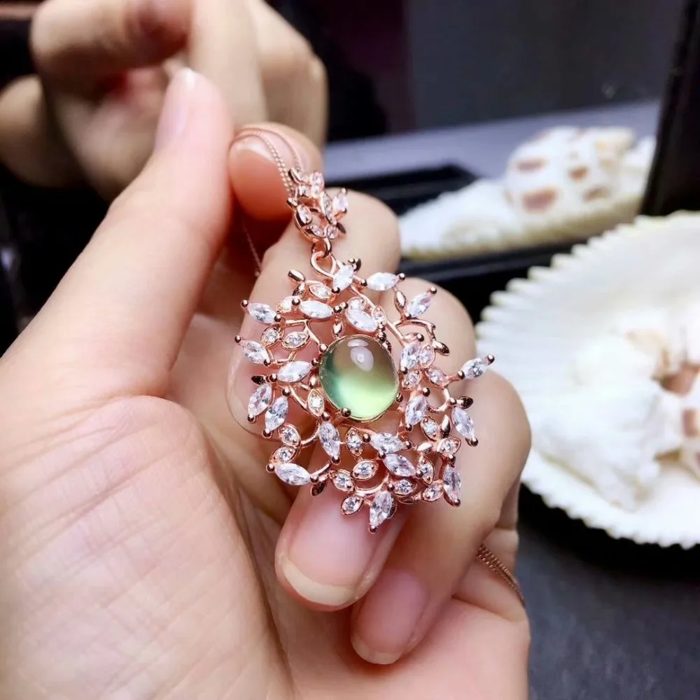 Серебро 925 пробы Натуральный пренит подвеска с черным коженным ремешком свадебный подарок модные открытые Оптовые драгоценные камни mz0810087agpt