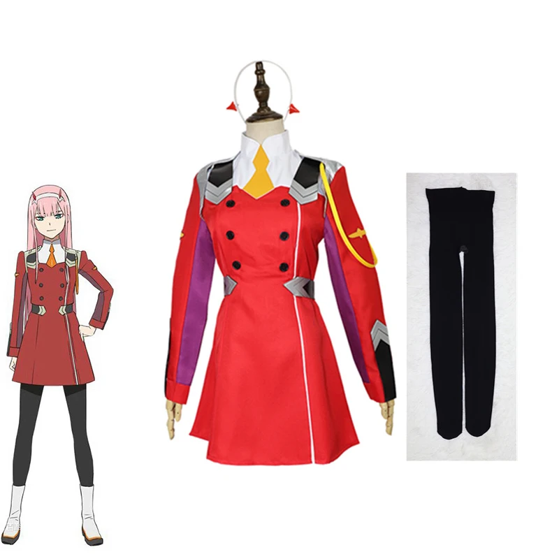 

02 Zero Two Cosplay Costume DARLING in the FRANXX Cosplay DFXX Women Costume Full Sets Dress Full sets:Dress+Headwear+Socks wigs