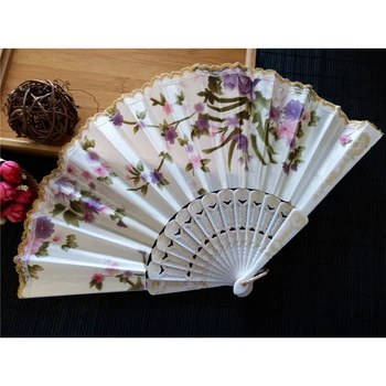 

Free Shipping 5pcs Beauty Small Lace Handmade Fan Fresh Flower Plastic Fan Pocket Hand Fan for Wedding Gift