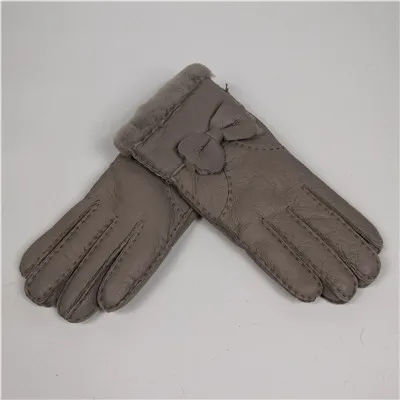 Теплые зимние перчатки, ручная работа, брендовые модные варежки, женские зимние варежки, женские перчатки, кожаные перчатки для девушек, овчина, мех - Цвет: grey