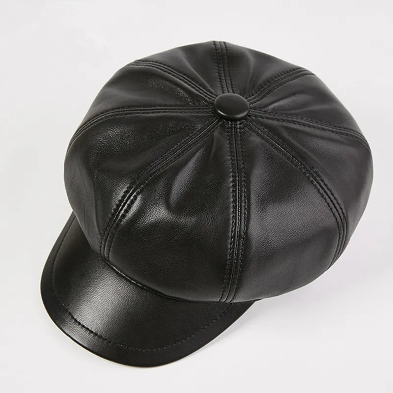 Autumn Women's Sheepskin Leather Newsboy Caps Elegant Lady Genuine Leather Hat Simple Fashion Young Women Trend Cap cotton newsboy cap