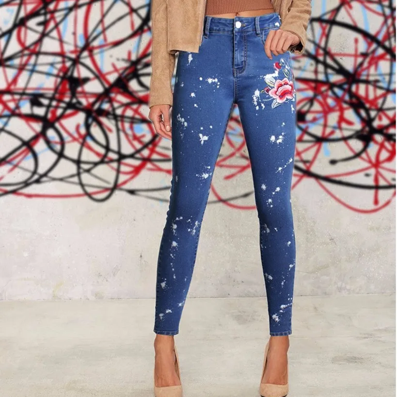 Paint Embroidery Flower Skinny High 