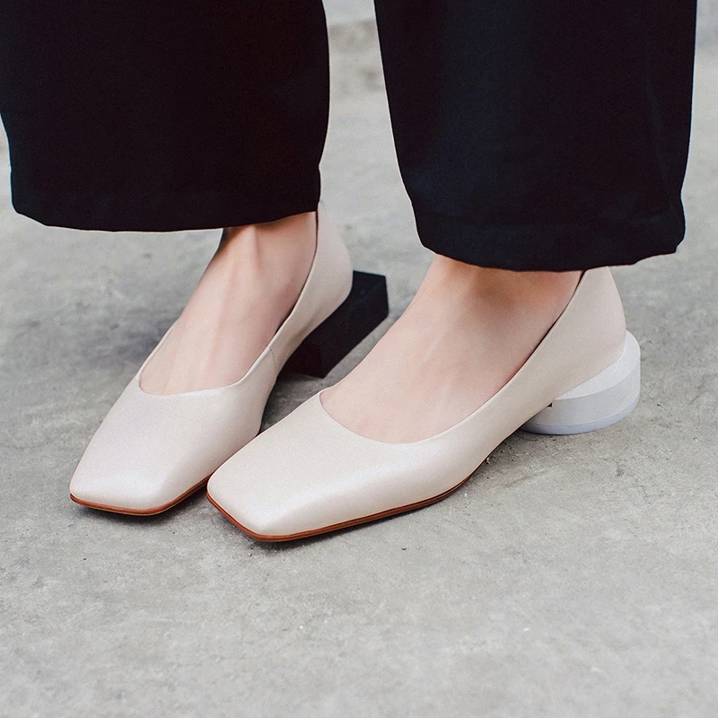 

ASILETO genuine leather shoes shallow low round heels shoes woman brand slip on pumps square toe size 33-43 chaussures zapatos