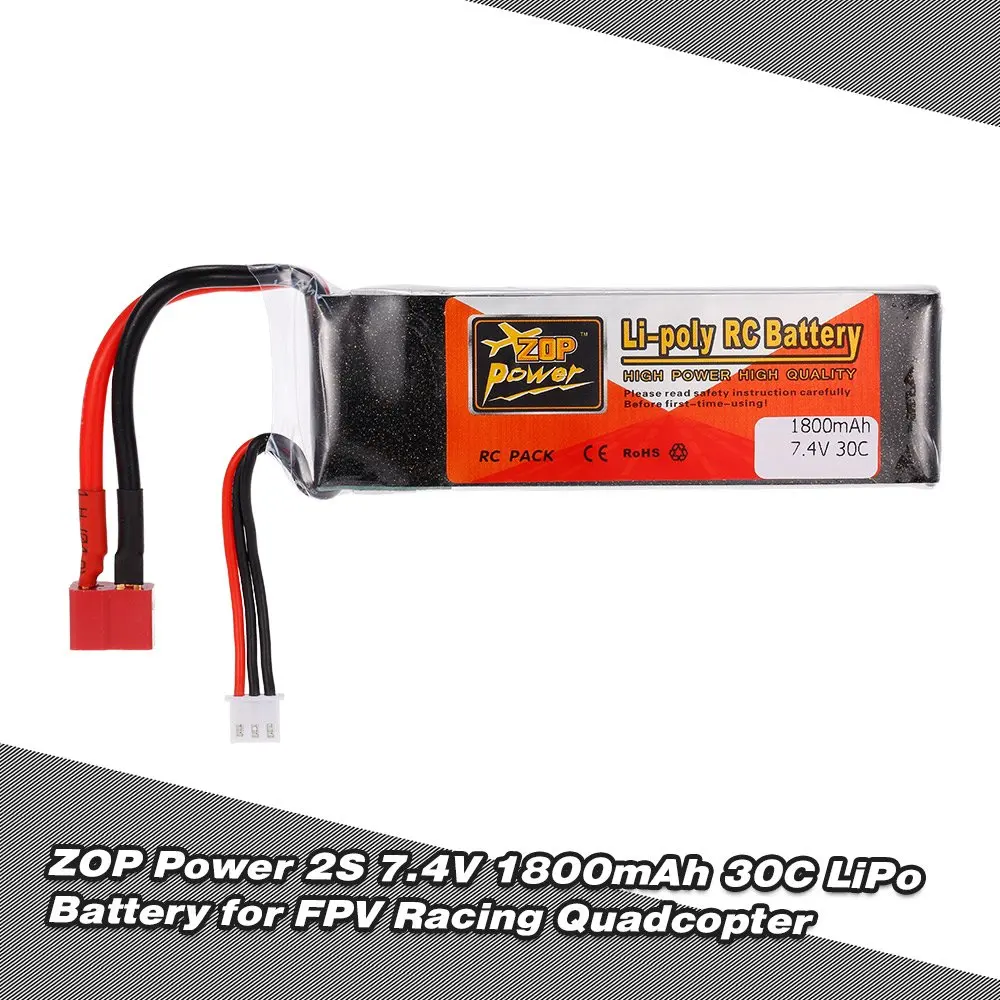 ZOP мощность Plug Lipo батарея для 2 S 7,4 В 1800 мАч 30C T QAV250 FPV системы Racing RC Quadcopter автомобилей Лодка