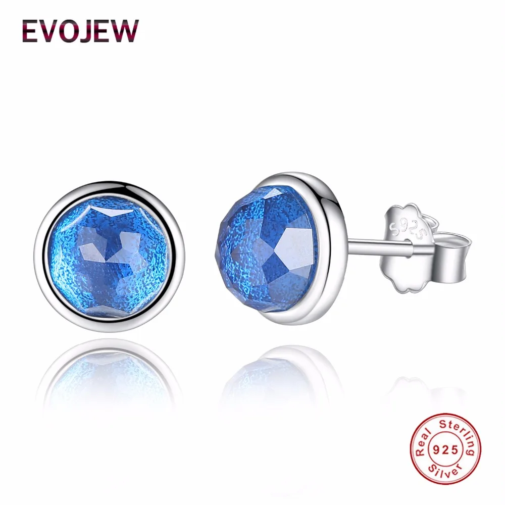 EVOJEW Blue Crystal December Birthstone Stud Earrings Pure 925 Sterling Silver for Women Jewelry Party Classic | Украшения и