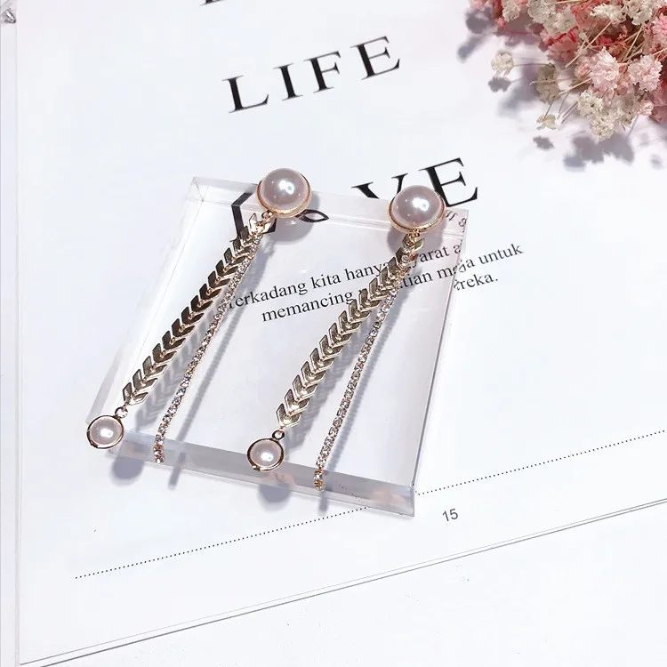 golden weave tassel pearl cz earring Hypoallergenic fadeless alloy fashion jewelry stud earrings for women gift