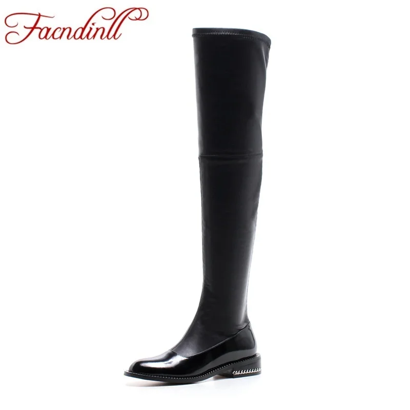 

FACNDINLL New winter thigh high boots women shoes luxury brand stretch boots leather women over the knee boots chaussures femme