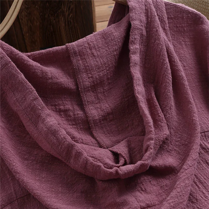 New Fashion Summer Women Brief Casual Daily Hooded Pocket Loose Blouse Button Plus Size Cotton T-Shirt Top #4F01  (5)