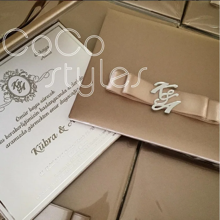  Cocostyles silk invitation card with acrylic decoration and satin ribbon handmade customized - 32867895714