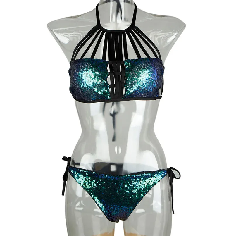 Women Swimsuit Bandage Bling Sequin Bikini Set Push-up Padded Bra Swimsuit Swimsuit Women Summer 2018 Beachwear NEW #2J97 (14)