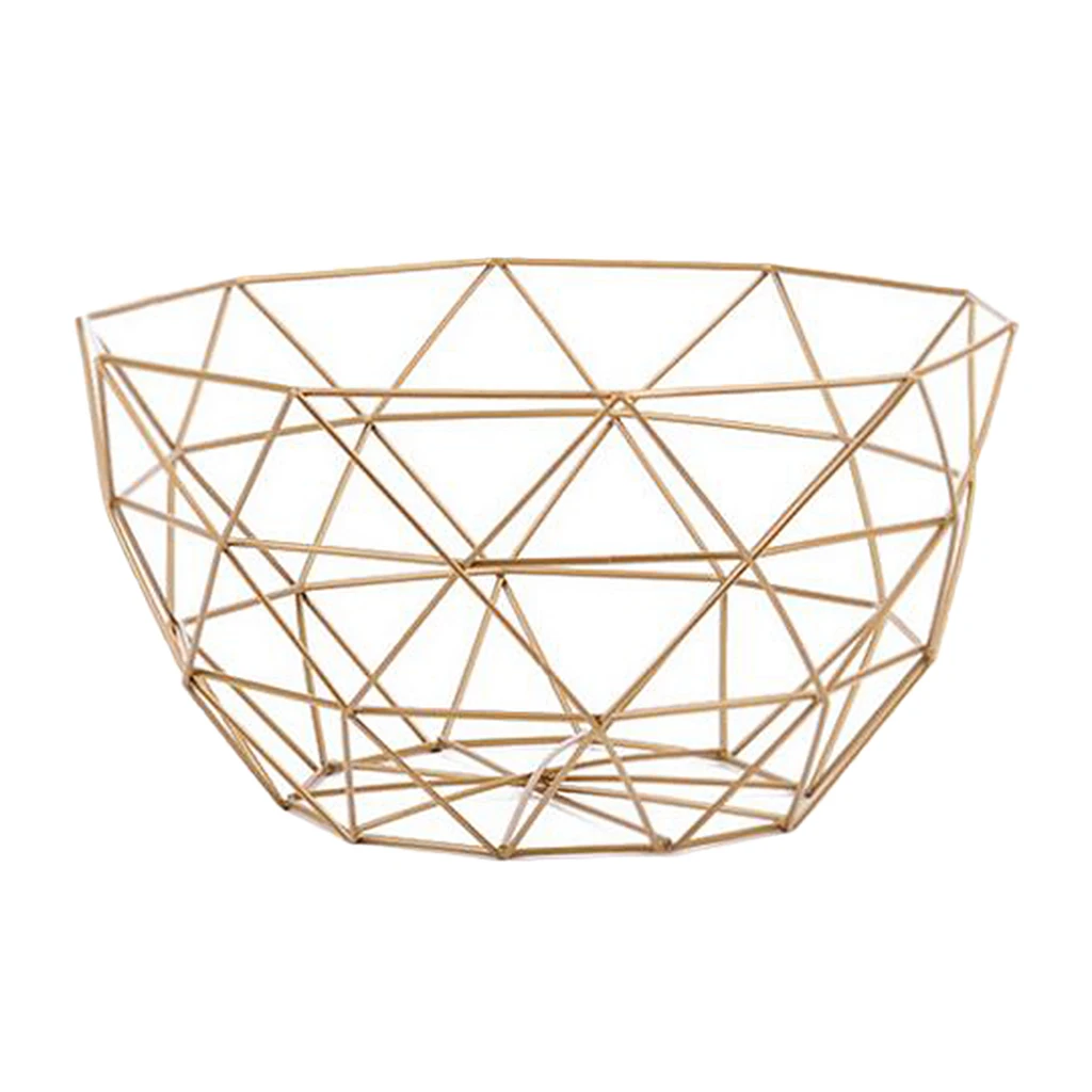 Fruit Basket Rack Stand Holder Storage Chrome Metal Geometric Bowl Wire Decorative Storage Display for Living Room Home Office