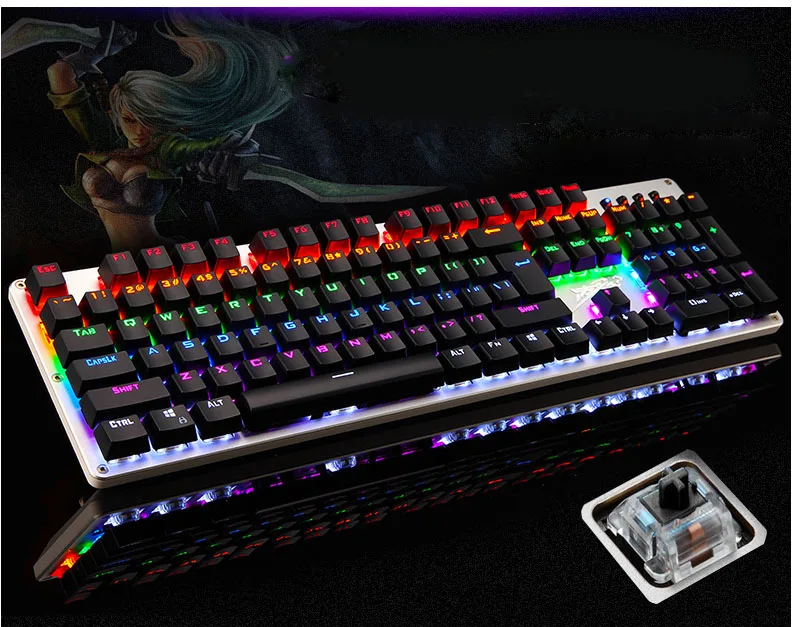 Оригинальные красочные 104 клавиш светодиодные игровые механические клавиатуры компьютера светящиеся металлические Проводные клавиатуры