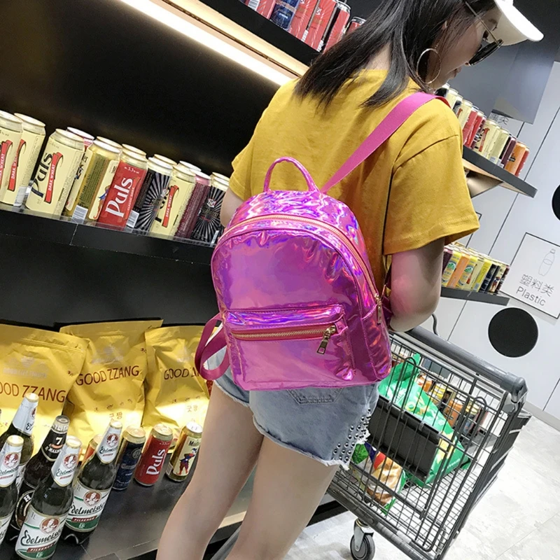 

Women Laser Holographic Backpack Mini Hologram School Bag Bookbag Travel Rucksak