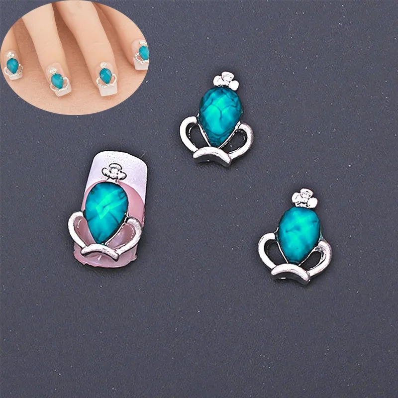 

1Set/10PCS 3D Rhinestone Blue Crown Nail Art Decoration Stickers DIY Steampunk For Women Fingernail Salon
