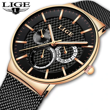 

Men Watches LIGE Top Brand Luxury Ultra Thin Business Chronograph Fashion Stainless Steel Waterproof Watch Men Relogio Masculino