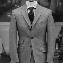 Последний дизайн пальто брюки зима курить серый Твид мужской костюм Slim Fit 3 шт смокинг для жениха Блейзер Выпускной мужские костюмы