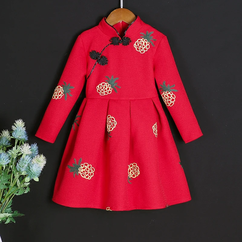 Brand mommy me matching clothes kids girl Embroidered pineapple cheongsam dress mother and daughter dresses family look clothing 10 pcs pineapple embroidered patches