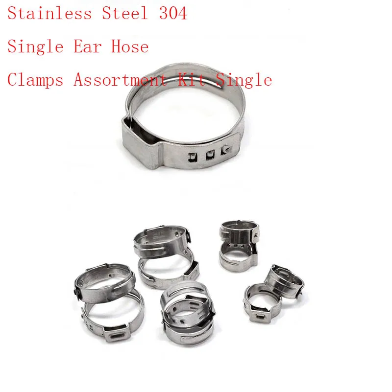 Free shipping Pipe Clamp High Quality 25 PCS Stainless Steel 304 Single Ear Hose Clamps Assortment