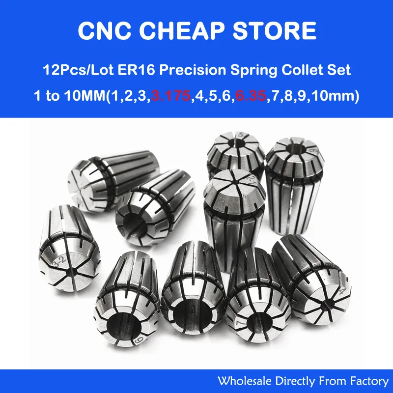 New 12Pcs ER16 Spring Collet Set For CNC Milling Lathe Tool Engraving Machine