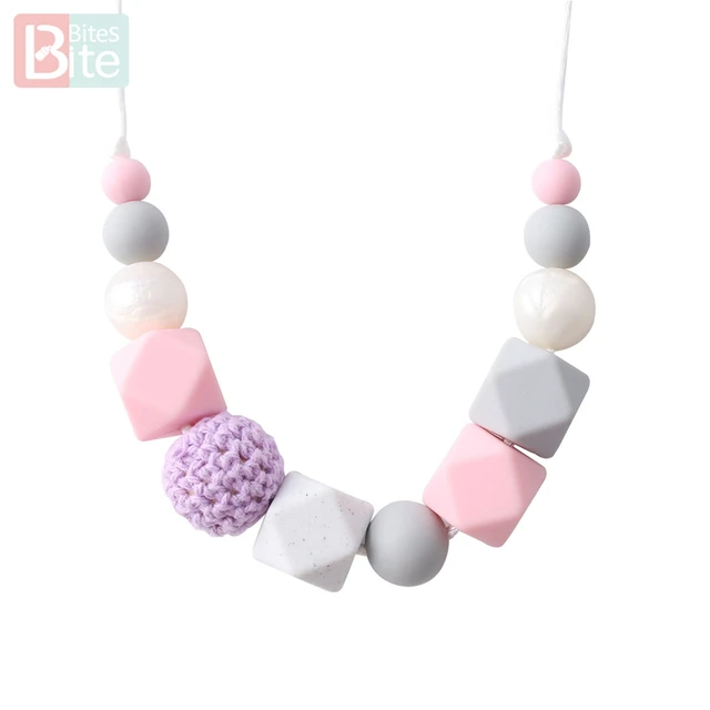 Bite Bites 1pcs Baby Teething Necklace Food Grade Silicone Beads Long Chain Baby Goods Silicone Bead Nurse Gift For Baby Teether Necklace3