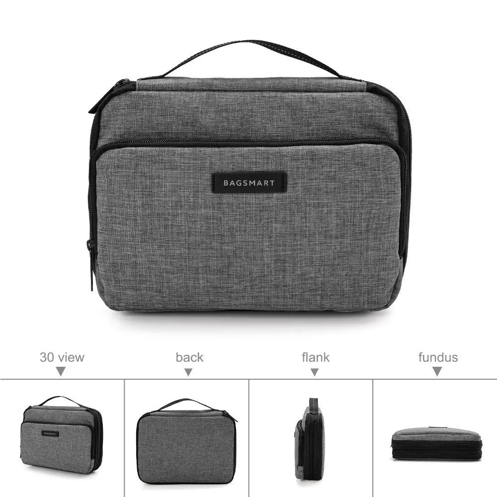 Bagsmart Double Layer Phone Charger Case/Travel Gear Organizer / Electronics Accessories Bag (Large, Grey)