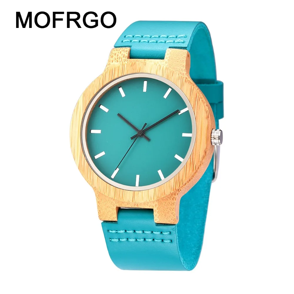 

Personality Wood Watches Turquoise Blue Leather Strap Natural Wooden Men Watch Timepieces In Gift Box Accept Drop Shipping
