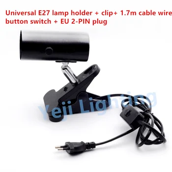 

Free shipping E27 screw cap Universal clip lamp holder with EU 2 PIN plug for desk lamp Telescopic lamp Lighting accessories DIY