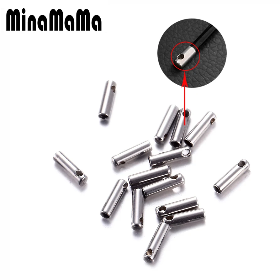 

100pcs 3mm Wholesale cylinder Silver Color Steel Wax Cord Crimp End Caps Buckle Connectors for DIY Jewelry making accessories