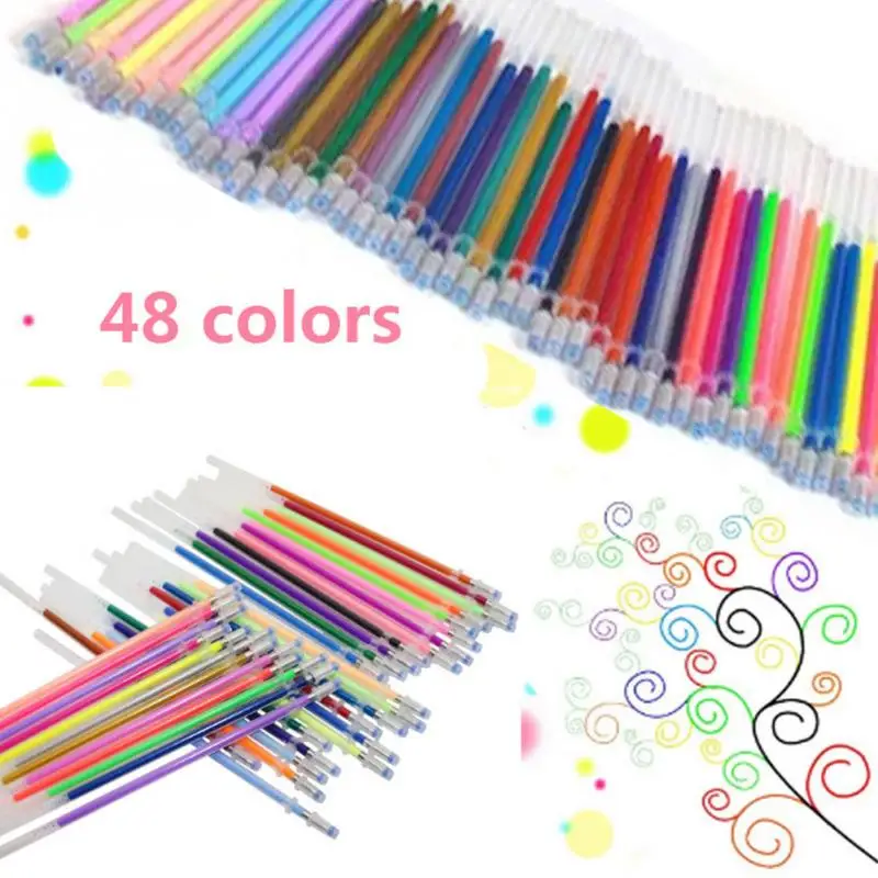 

48 Colors Gel Pens Glitter Coloring Drawing Painting Craft Markers Stationery 0.8mm Pen nib