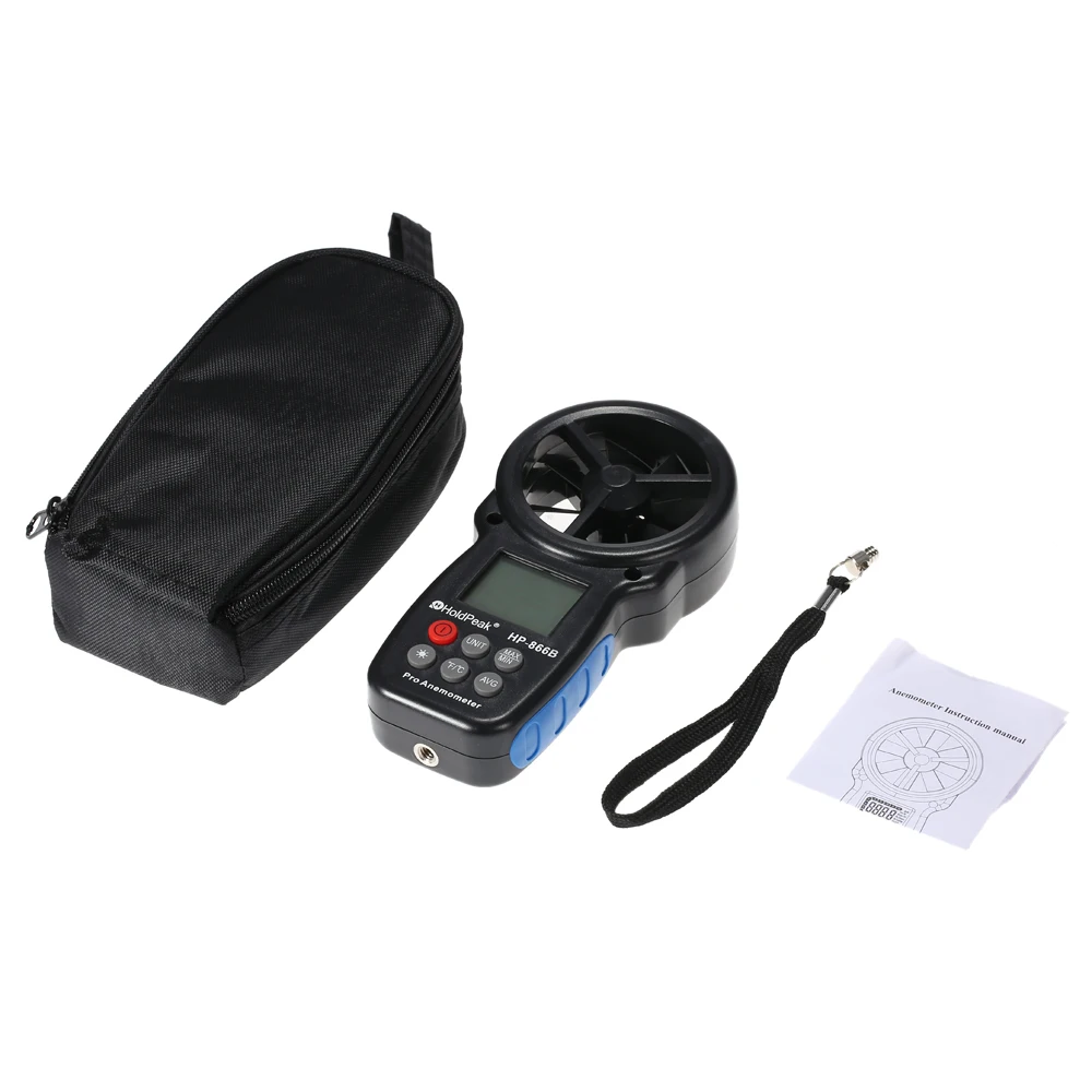 Digital Anemometer Handled Mini Digital LCD Wind Speed Meter Temperature  Wind Chill with Backlight HoldPeak HP-866B