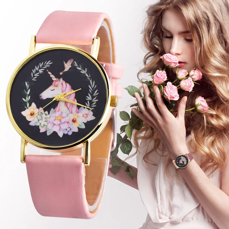 

New Fashion 1pc women Gilrs watch Cute Anima Unicorn l Kids Girls Leather Band Analog Alloy Quartz Watch Montres