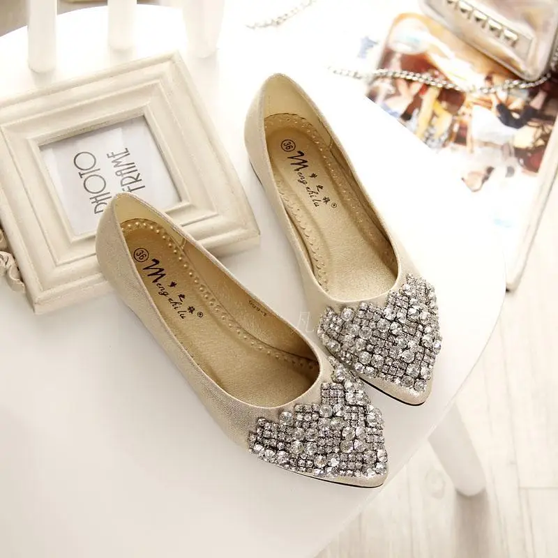2016 new women s fashion casual shoes Princess ballet flat shoes woman crystal rhinestones flat shoes