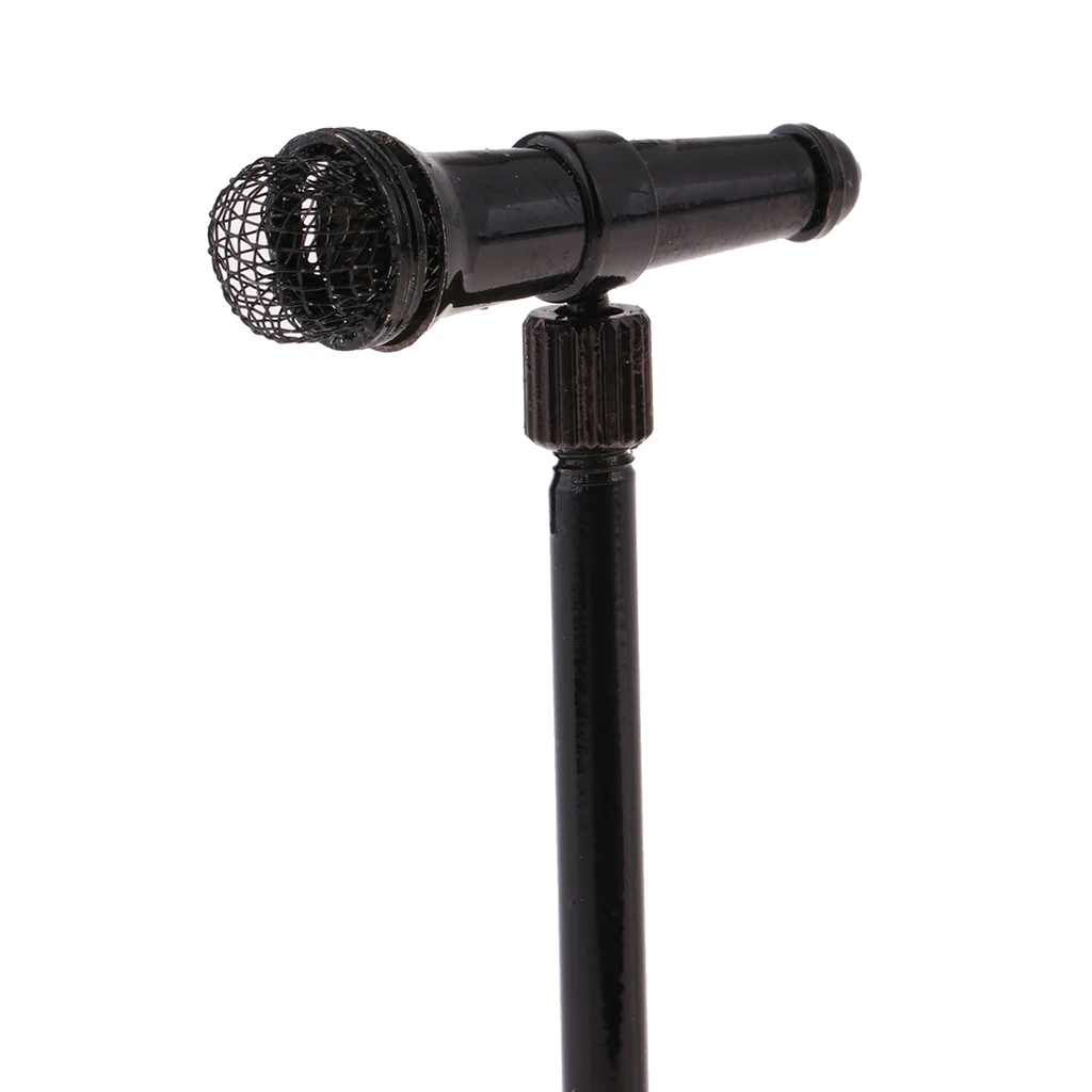1/12 Dollhouse Mini Metal Microphone Model With Adjustable Stand 8-13cm Furniture Decoration