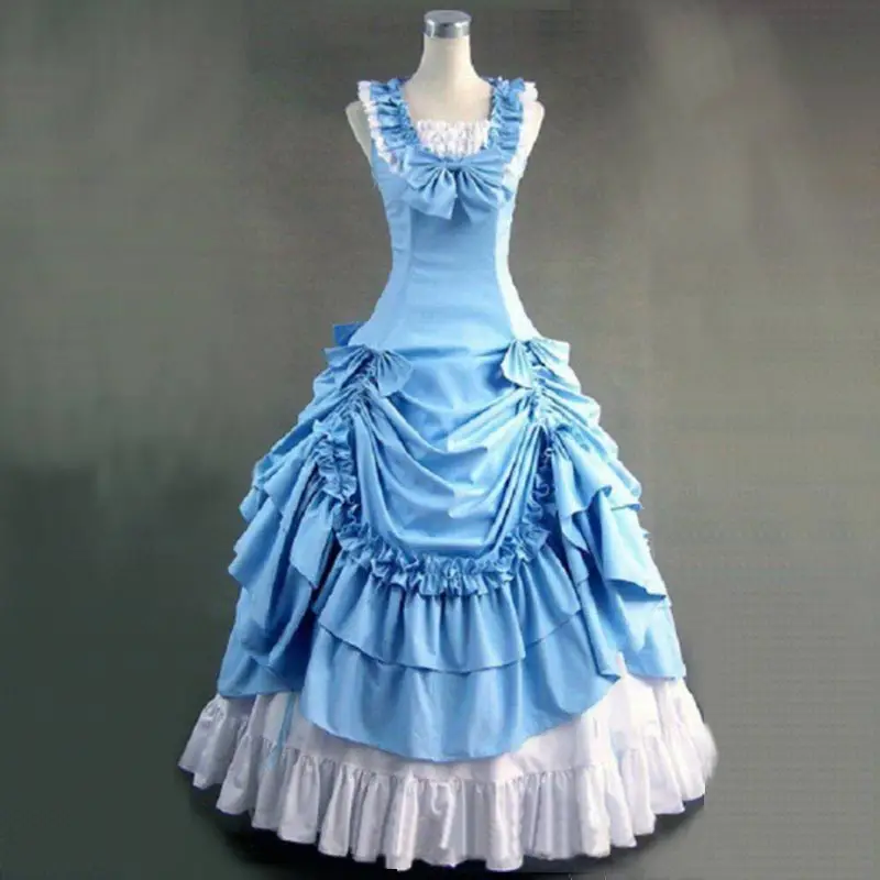 Pour 4 Couleurs Party Siècle 18th rouge Summer Ciel Princesse Gothique Coton rose pu Boule De Costumes 2018 Partie Robes Victorienne Robe Bleu Volants Femmes TxC0nq