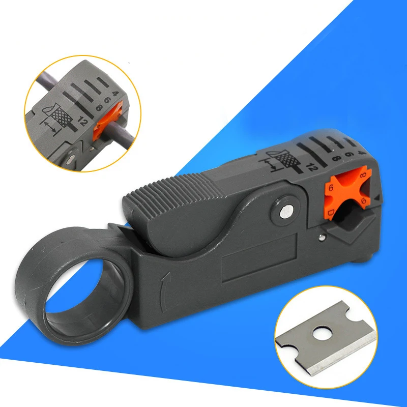 Urijk 1Pcs Multi Tool Cable Stripper Adjustable Double Blades RG6/59 Wire Stripper Automatic Cable Cutter Pliers for Household