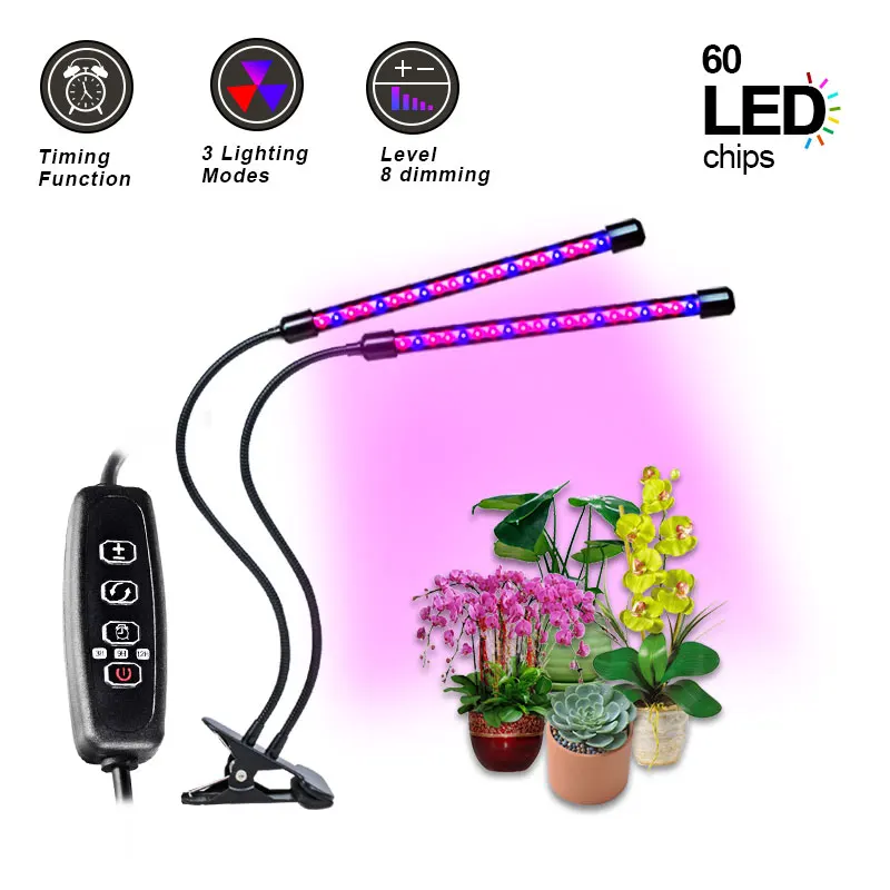 

Dual Head LED Grow Light Lamp 8 Level Dimmable Grow LED Full Spectrum Timing Phyto Lamp Bulbs Indoor Plant Hydro Growing Lights