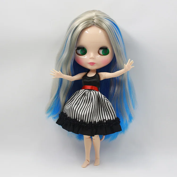 

Free shipping Nude Doll For Series No.230BL60283167 Joint Doll Blue mix wihte hair SuitableForDIY Change BJD Toy For Girl