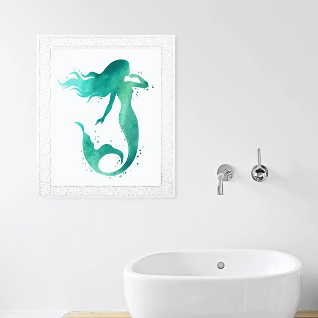 Watercolor Mermaid Wall Art Print Poster Hand Drawn Classical Character