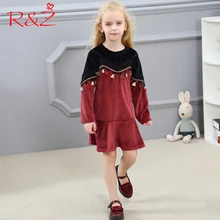 R& z/Платье для маленьких девочек осень г. модный пэчворк кисточкой хлопок толще с длинным рукавом o-образным вырезом бархат платье с кисточками для девочек