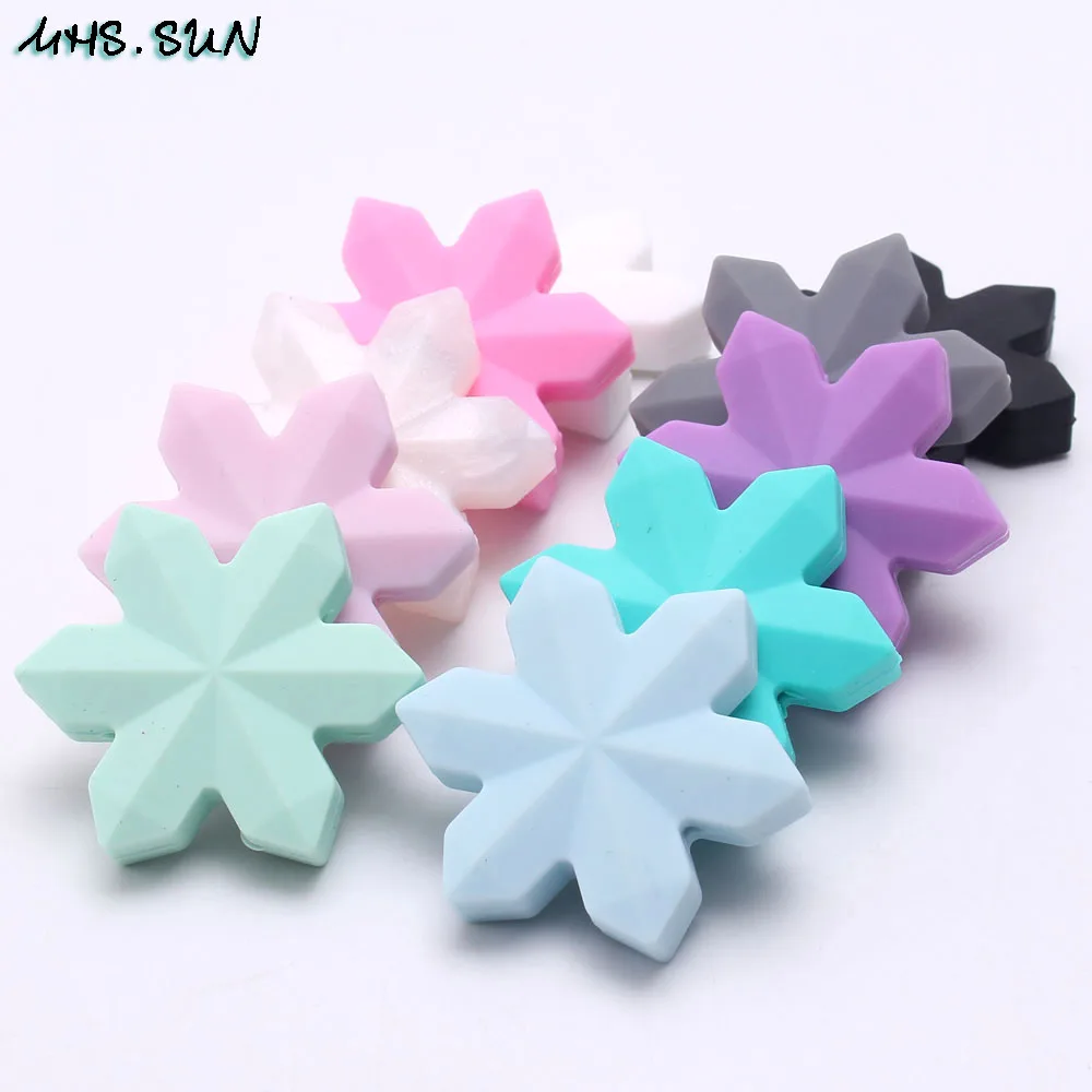 

MHS.SUN 50pcs Snowflake silicone beads chewable teether diy teething beads for baby pacifier chain nursing kids jewelry making