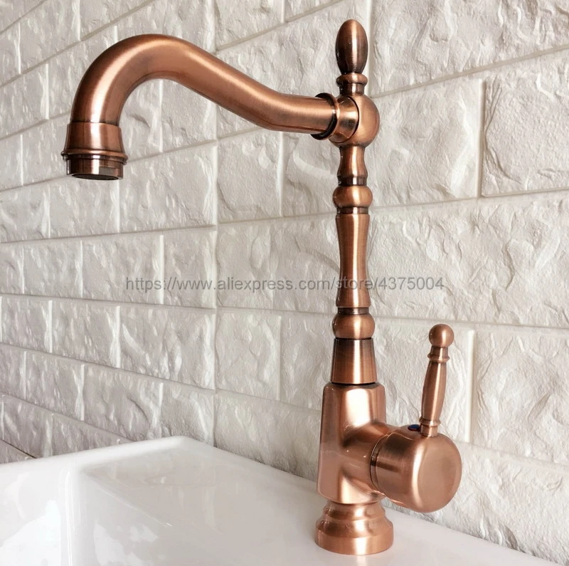 

Bathroom Faucet Antique Red Copper Basin Faucet Deck Mounted Single Handle Single Hole Hot And Cold Water Tap Nnf415