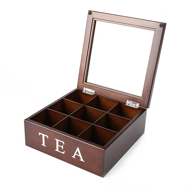 9 Grids Storage Box Bin Wood Organizer Large Tea Caddy 9 Grids Storage Box Bin Wood Organizer Large Tea Caddy Coffee Candy