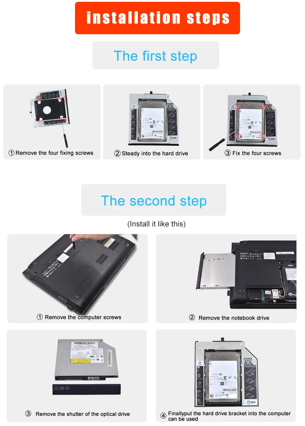 TISHRIC 12,7 мм SATA 3,0 HDD Caddy HDD Чехол коробка HDD 2,5 Optibay алюминиевый корпус для lenovo ThinkPad T420 T430 T510 T530 W700