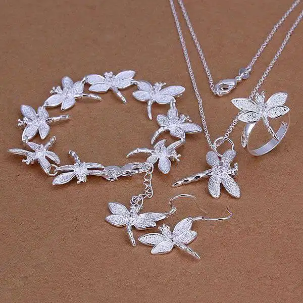 

S328 jewelry silver plated jewelry set, fashion jewelry set Dragonfly Ring Drop Earrings Bracelet Necklace /aplajgsa gfpaowwa