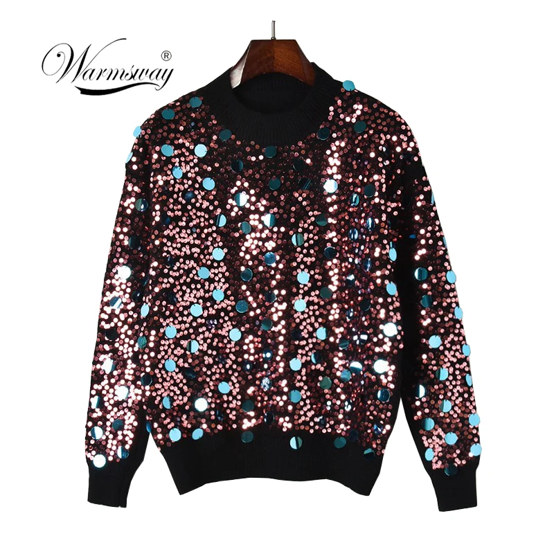 women handmade sequin beading long sleeve pullover sweater 2018 autumn winter knit top femme mujer C-438