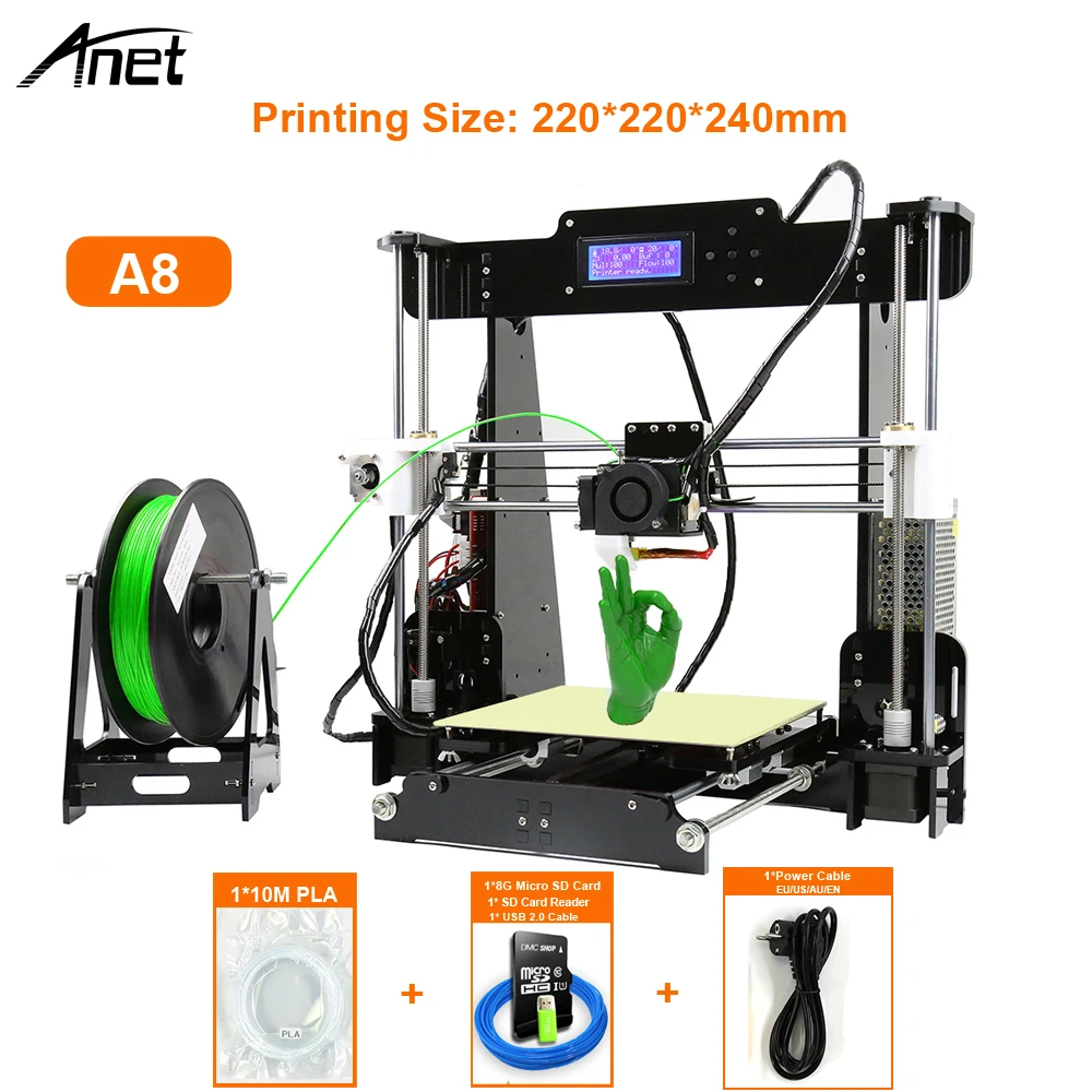 Новый Анет А8 Высокая точность Reprap Prusa i3 печать DIY 3d принтер комплект с алюминиевой