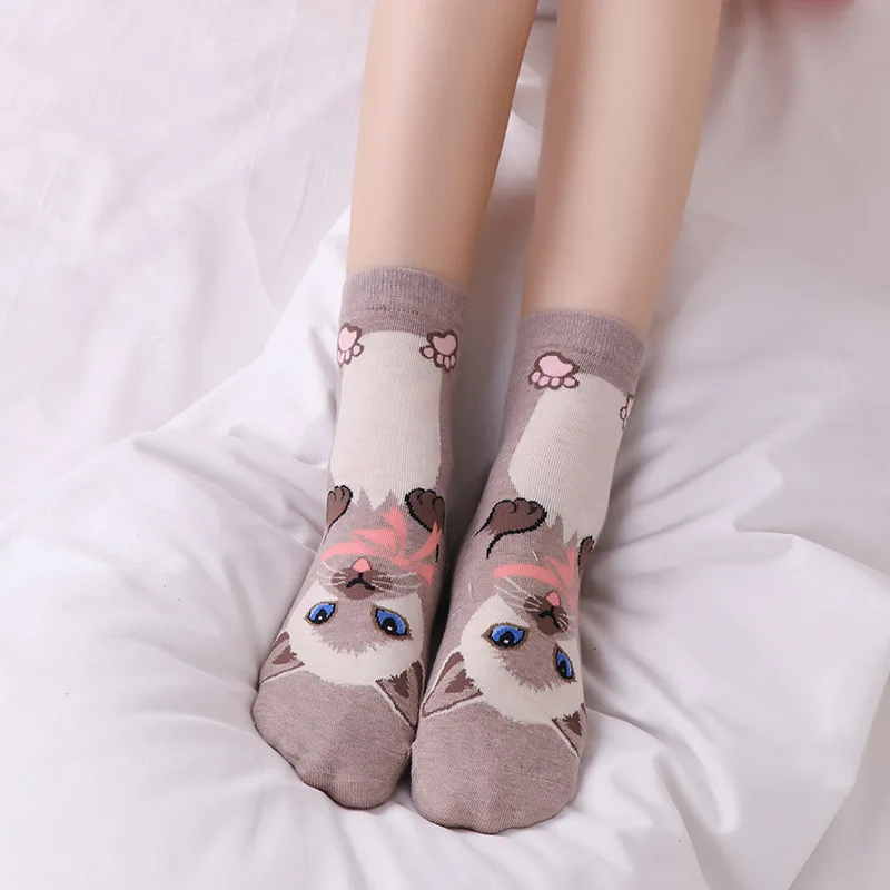 cheap Jeseca New Cartoon Sock Cute Cat Animal Jacquard Socks Cotton Lovely Female Funny Novelty Creative Kawaii Autumn Winter Sock