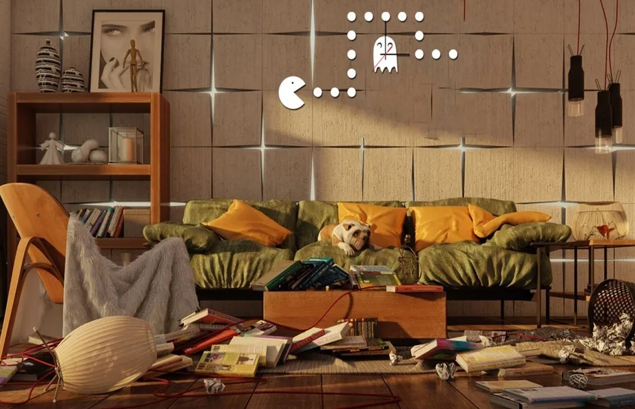 Diy Acrylic Pac Man Wall Clock Mirror Sticker 3d Acrylic Mirror